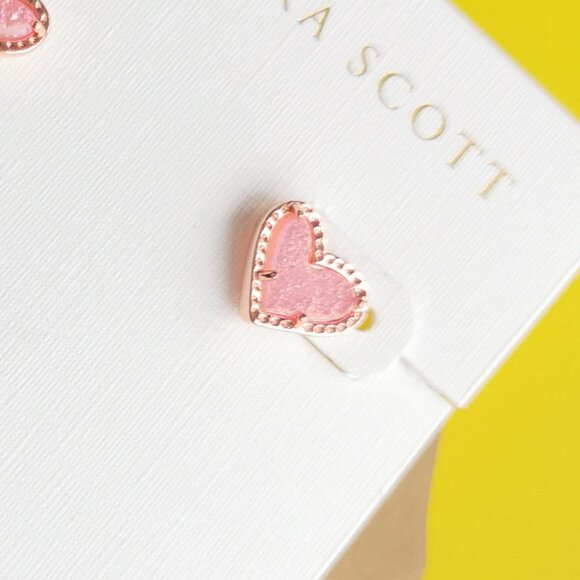 Kendra Scott Ari Heart Rose Gold Light Pink Drusy Stud Earrings fashion - Picture 2 of 2